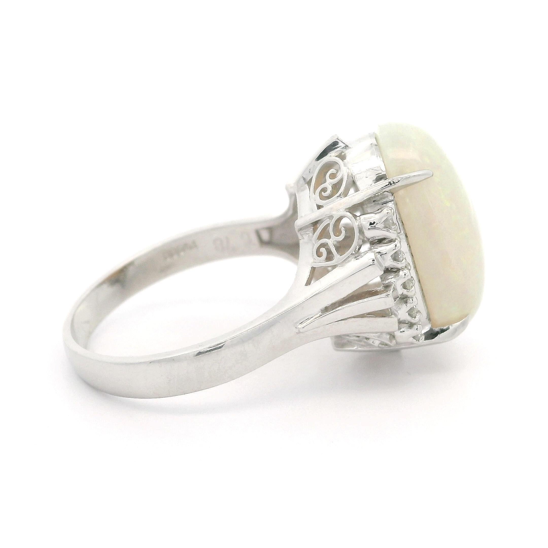 Platinum Large 6.98ctw Oval Cabochon Opal & Diamond Open Work Gallery Ring For Sale 4