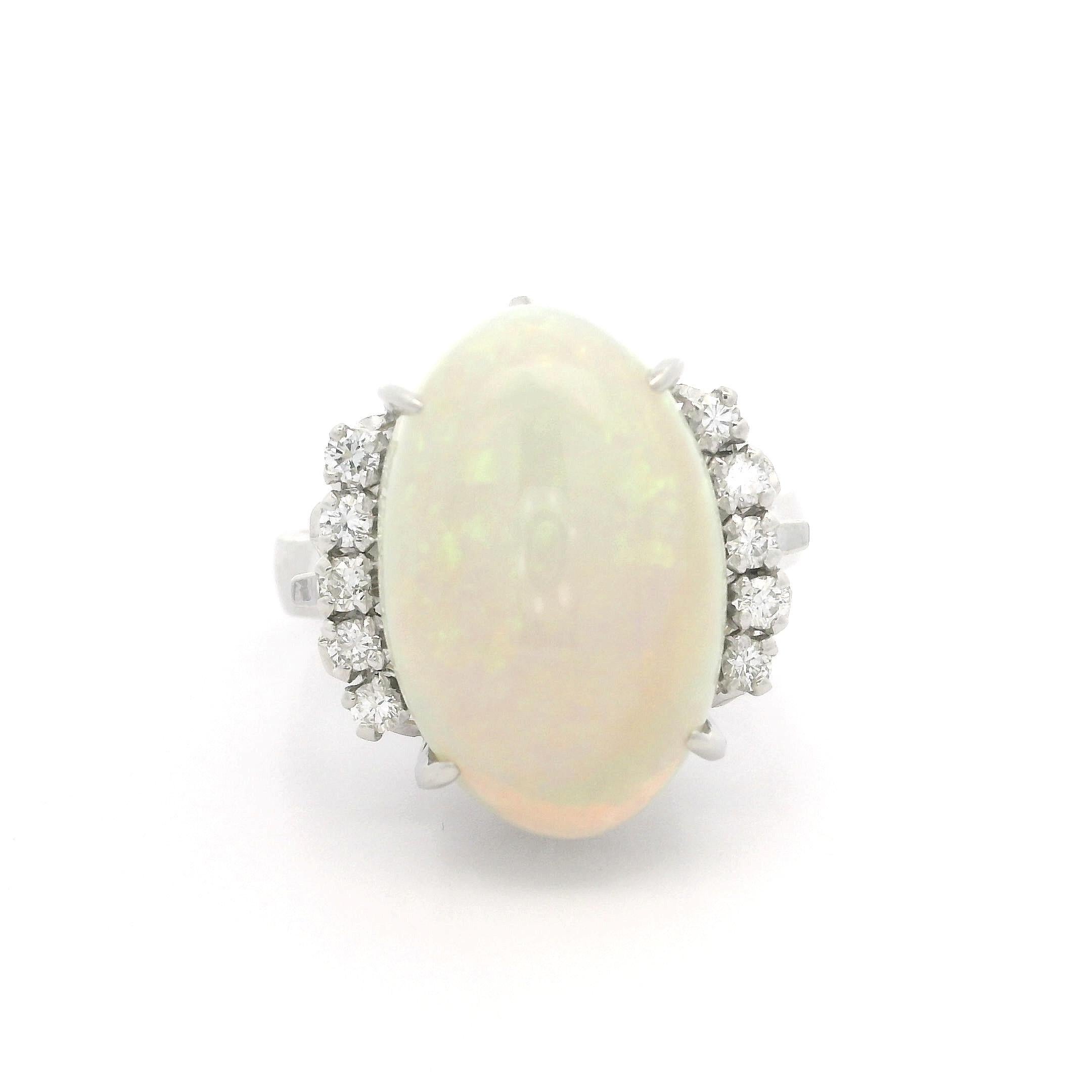 Platinum Large 6.98ctw Oval Cabochon Opal & Diamond Open Work Gallery Ring