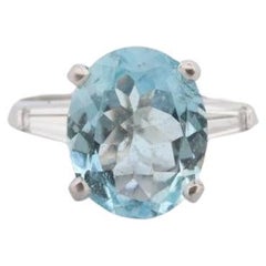 Platinum Large Aquamarine and Tapered Baguette diamond ring. APPRAISED Platinum