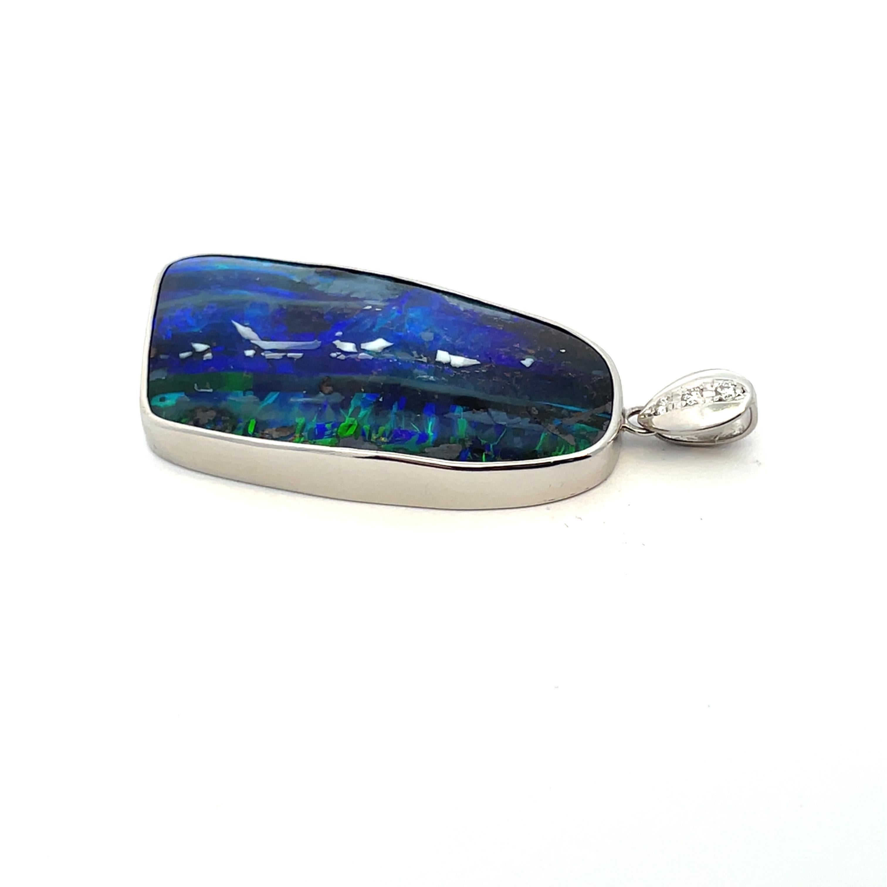 Modern Platinum large Boulder Opal & Diamond Heavy Pendant For Sale