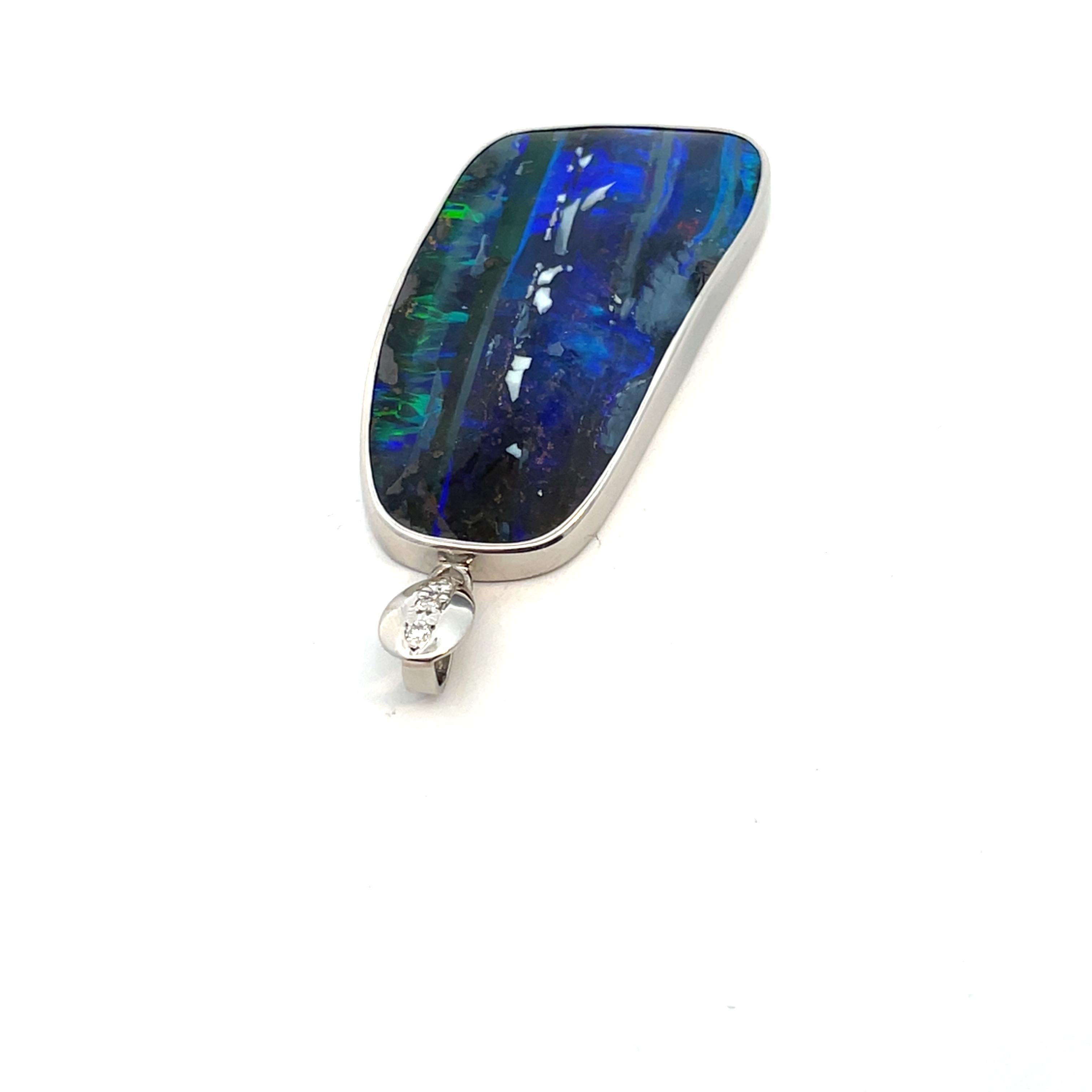 Mixed Cut Platinum large Boulder Opal & Diamond Heavy Pendant For Sale