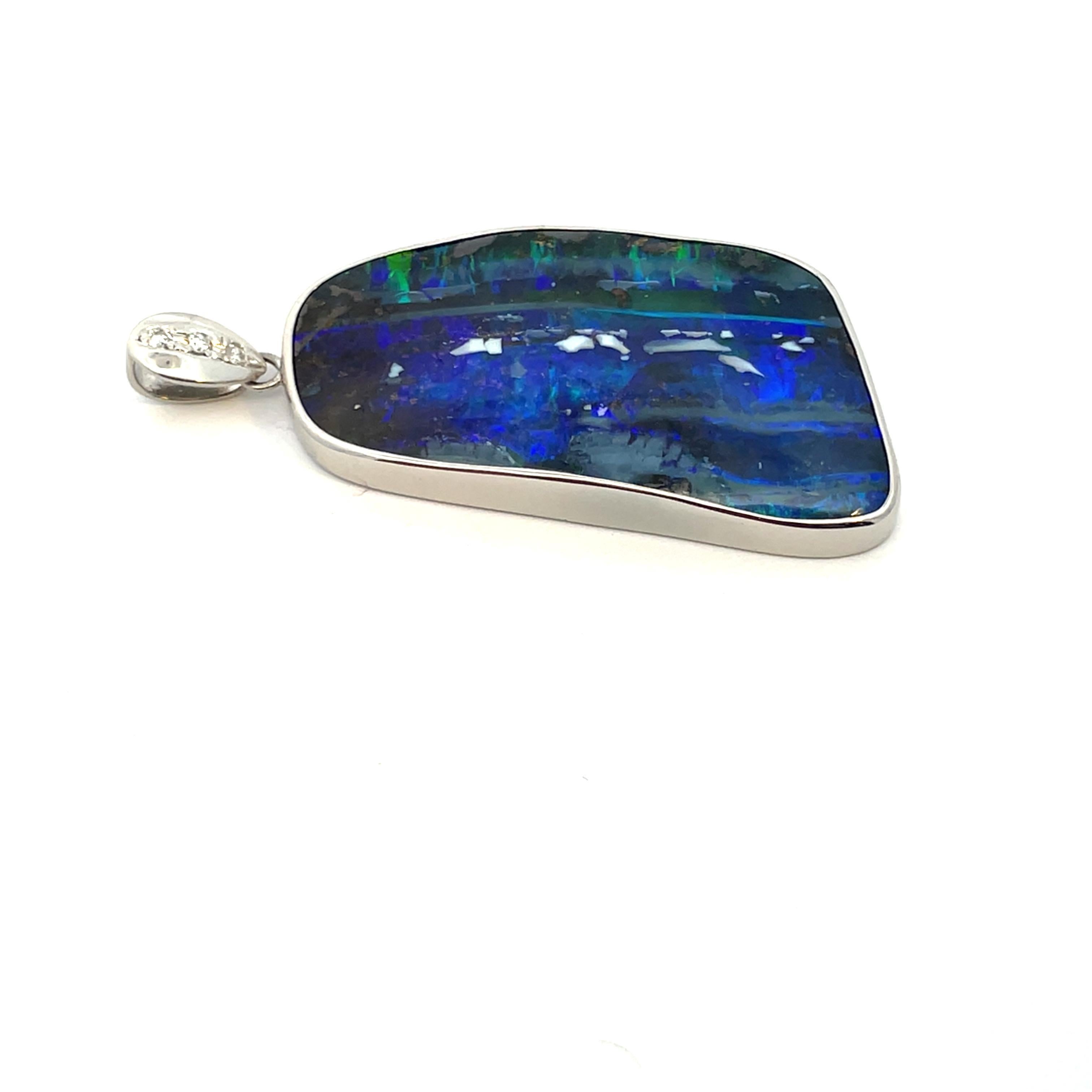 Platinum large Boulder Opal & Diamond Heavy Pendant In Excellent Condition For Sale In New York, NY