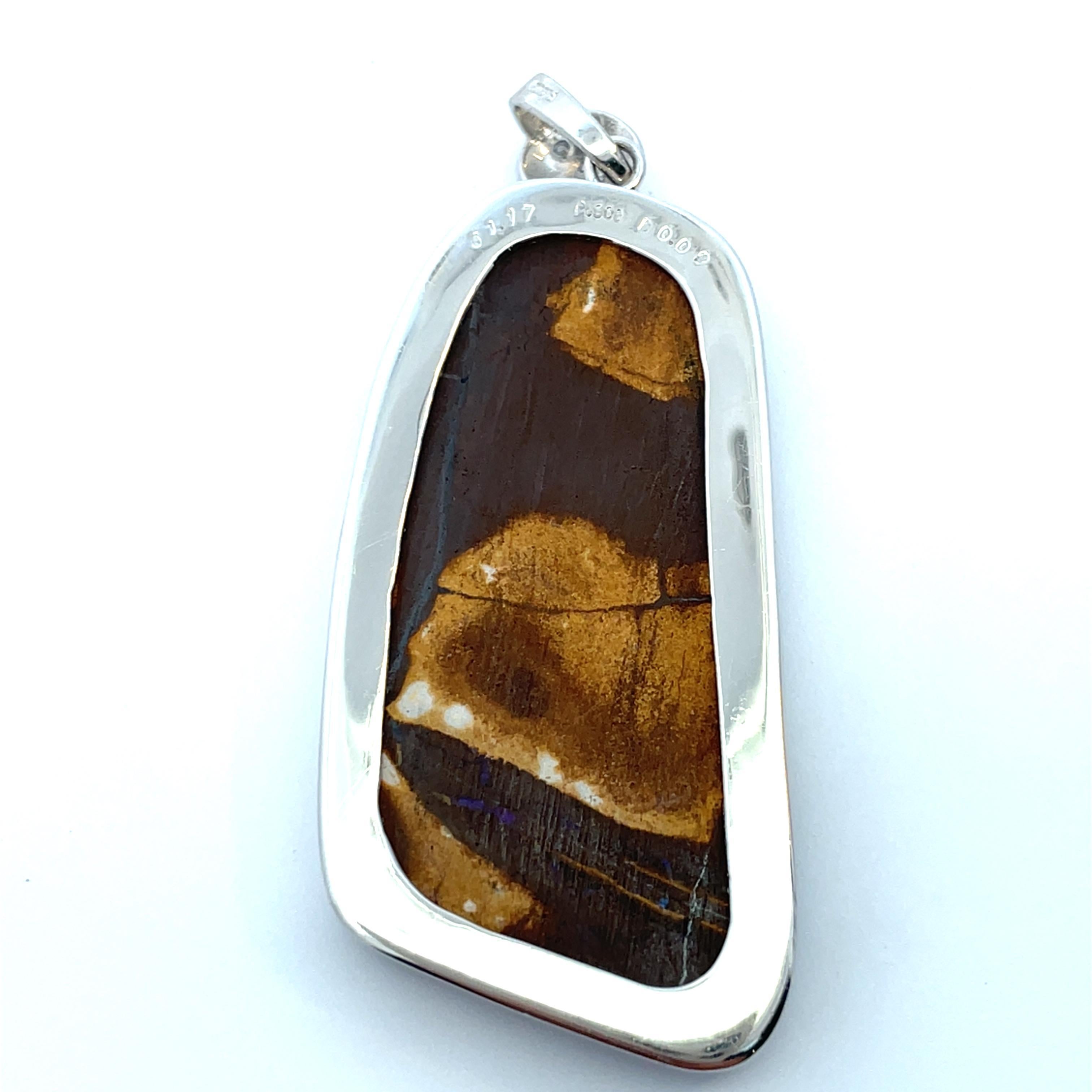 Women's or Men's Platinum large Boulder Opal & Diamond Heavy Pendant For Sale