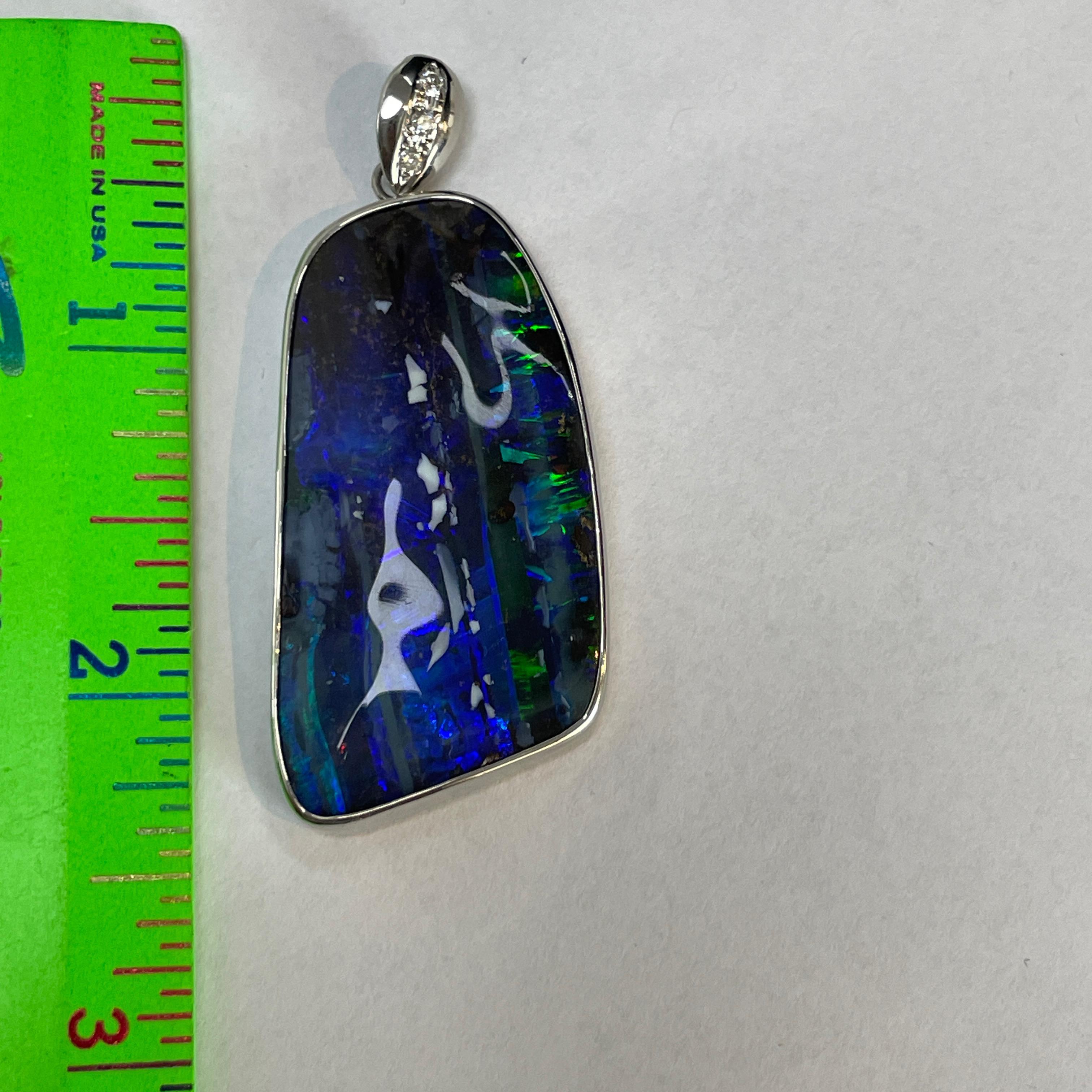 Platinum large Boulder Opal & Diamond Heavy Pendant For Sale 2