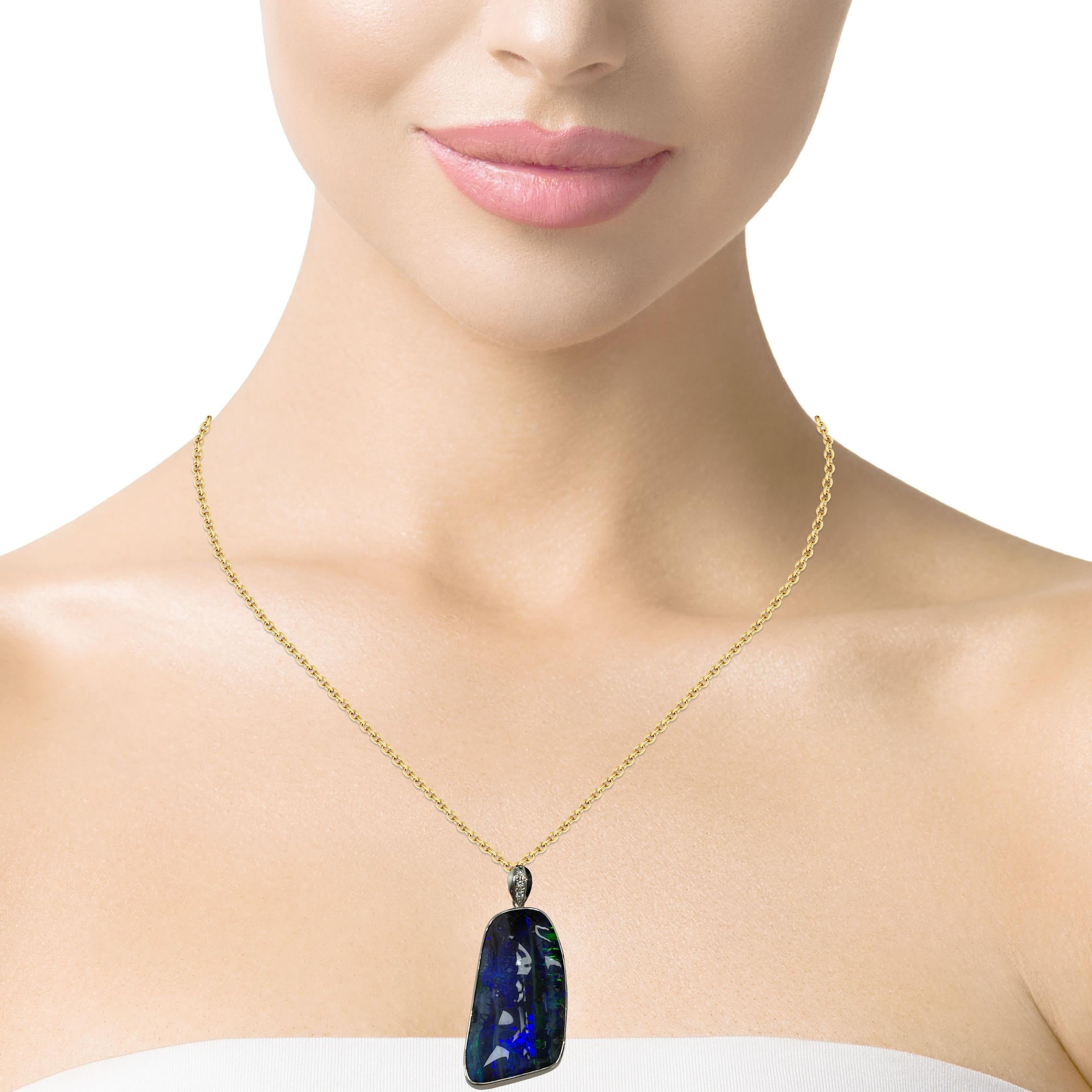 Platinum large Boulder Opal & Diamond Heavy Pendant For Sale 3