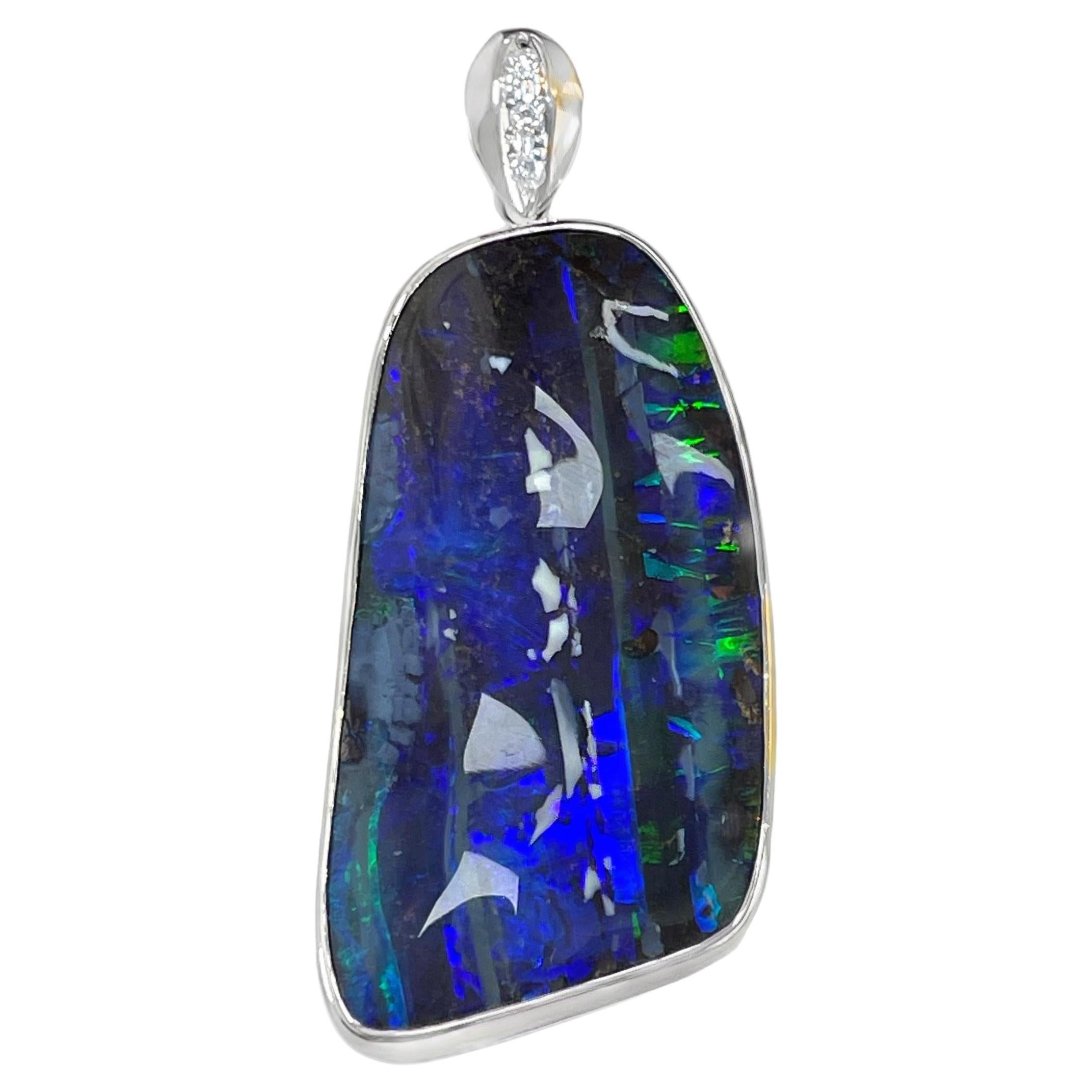 Platinum large Boulder Opal & Diamond Heavy Pendant For Sale