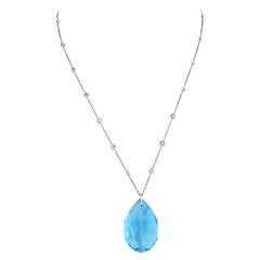 Platinum Large Briolette Aquamarine Diamond Chain Pendant