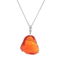 Platinum Large Free Form Fire Jelly Opal & Diamond Pendant Adjustable Box Chain