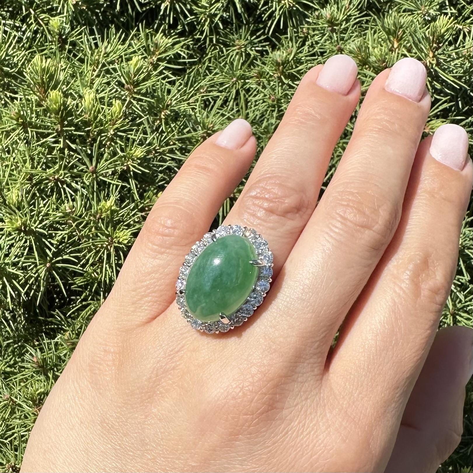 Platin große GIA 24,03ctw Burma Grün A Jade w / Diamant Halo schweren Ring im Angebot 8
