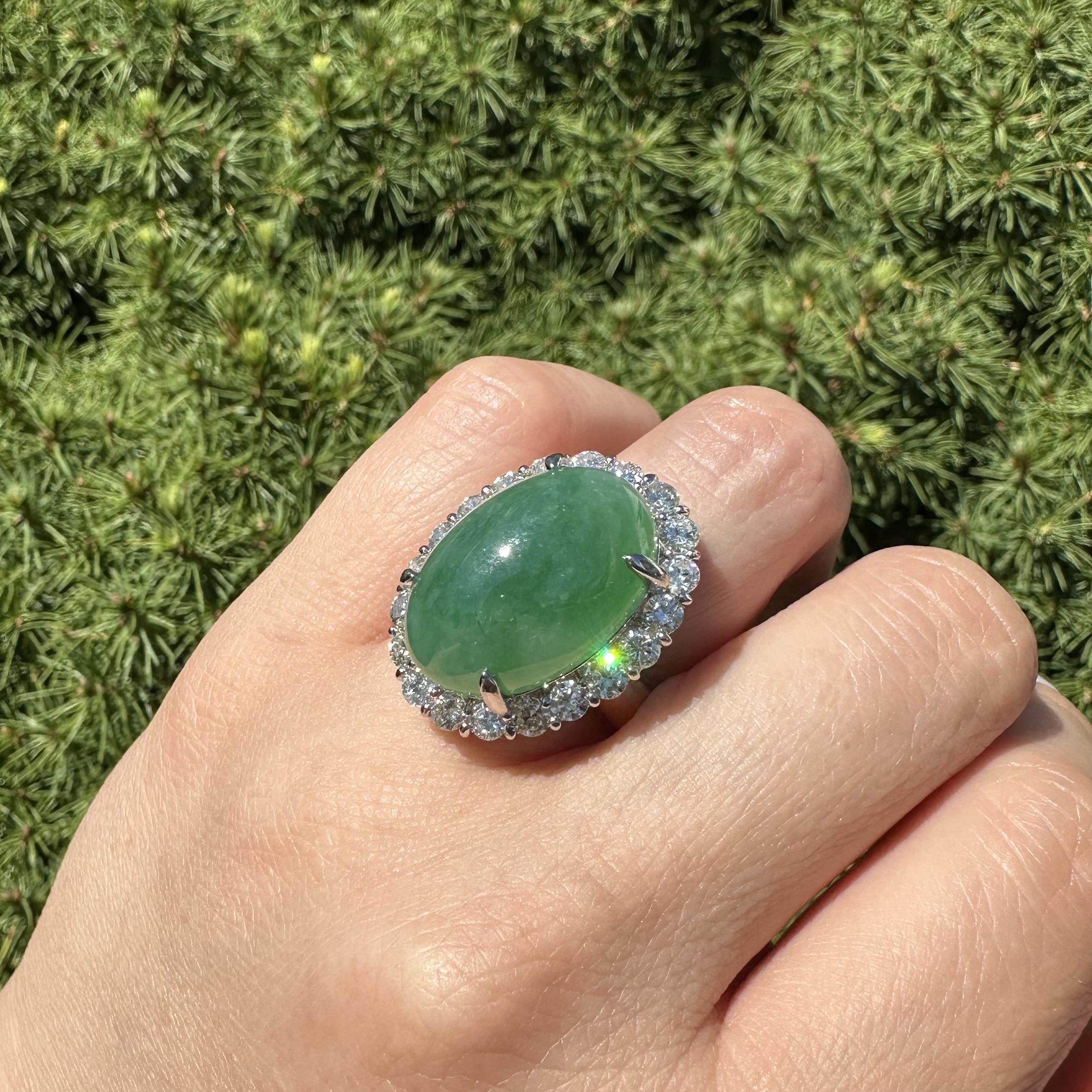 Platin große GIA 24,03ctw Burma Grün A Jade w / Diamant Halo schweren Ring im Angebot 9