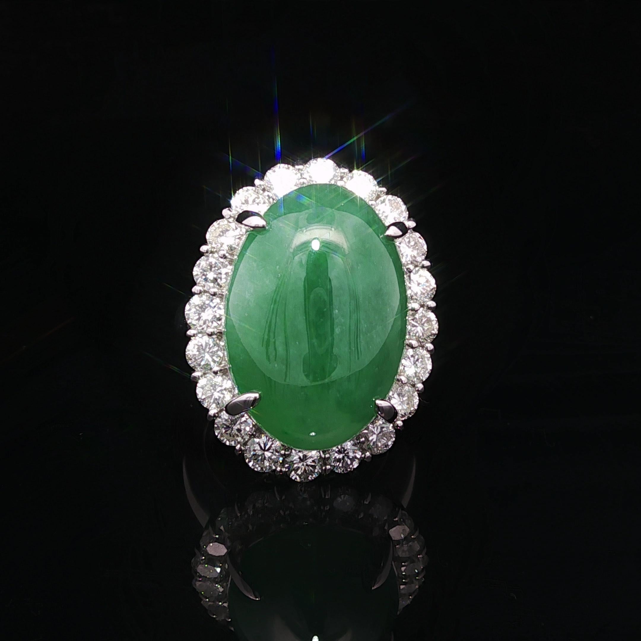 --Stein(e):--
(1) Natural Genuine Jade - 100% Natural A Jade - Jadeite Jade & Omphacite Jade - Oval Double Cabochon Cut - Prong Set - Pleasant Unique Green Color - Burma - 20,89 x 14,41 x 8,36 mm - 21,92ct (genau)
** Vollständige Informationen siehe