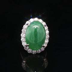 Platinum Large GIA 24.03ctw Burma Green A Jade w/ Diamond Halo Heavy Ring