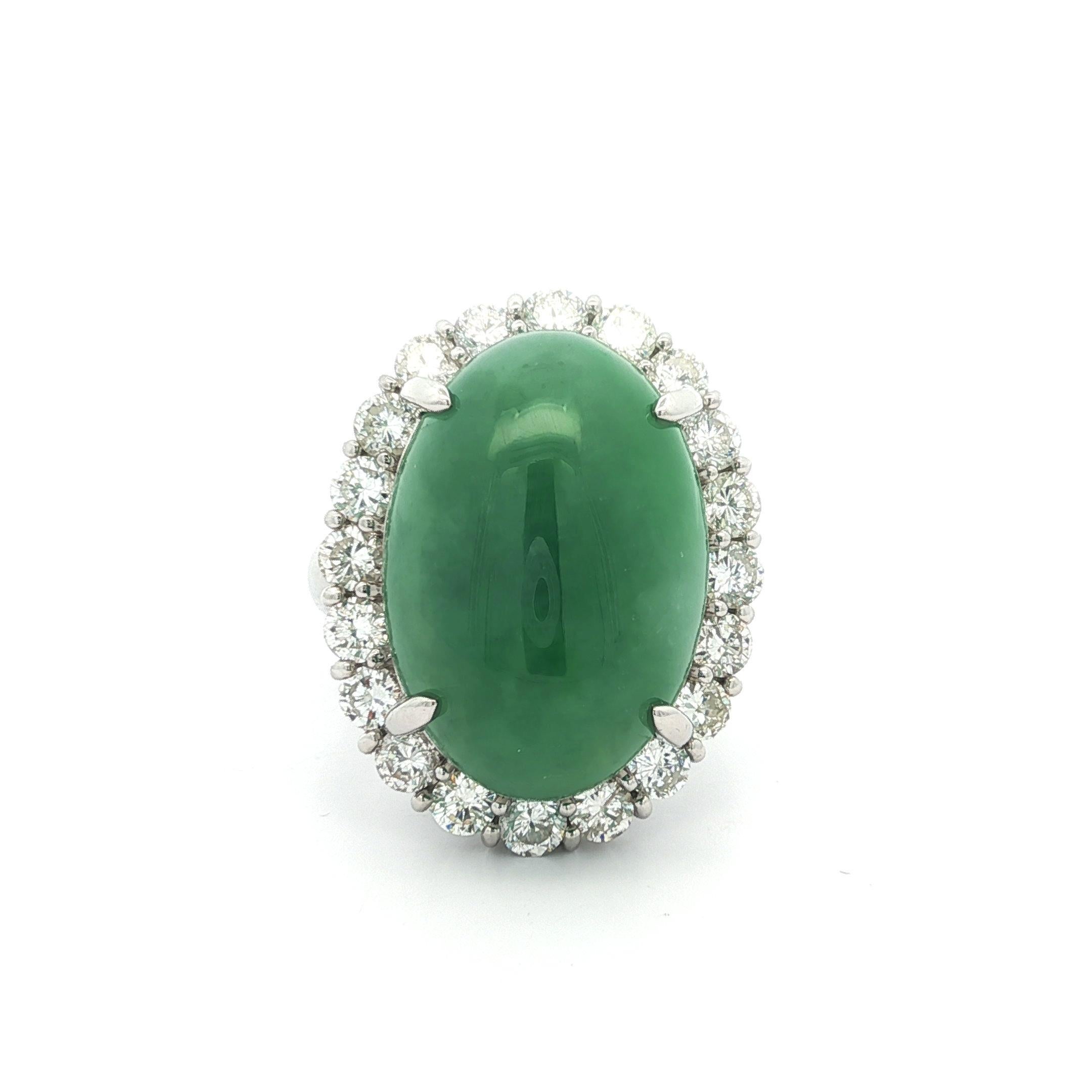 Platin große GIA 24,03ctw Burma Grün A Jade w / Diamant Halo schweren Ring Damen im Angebot