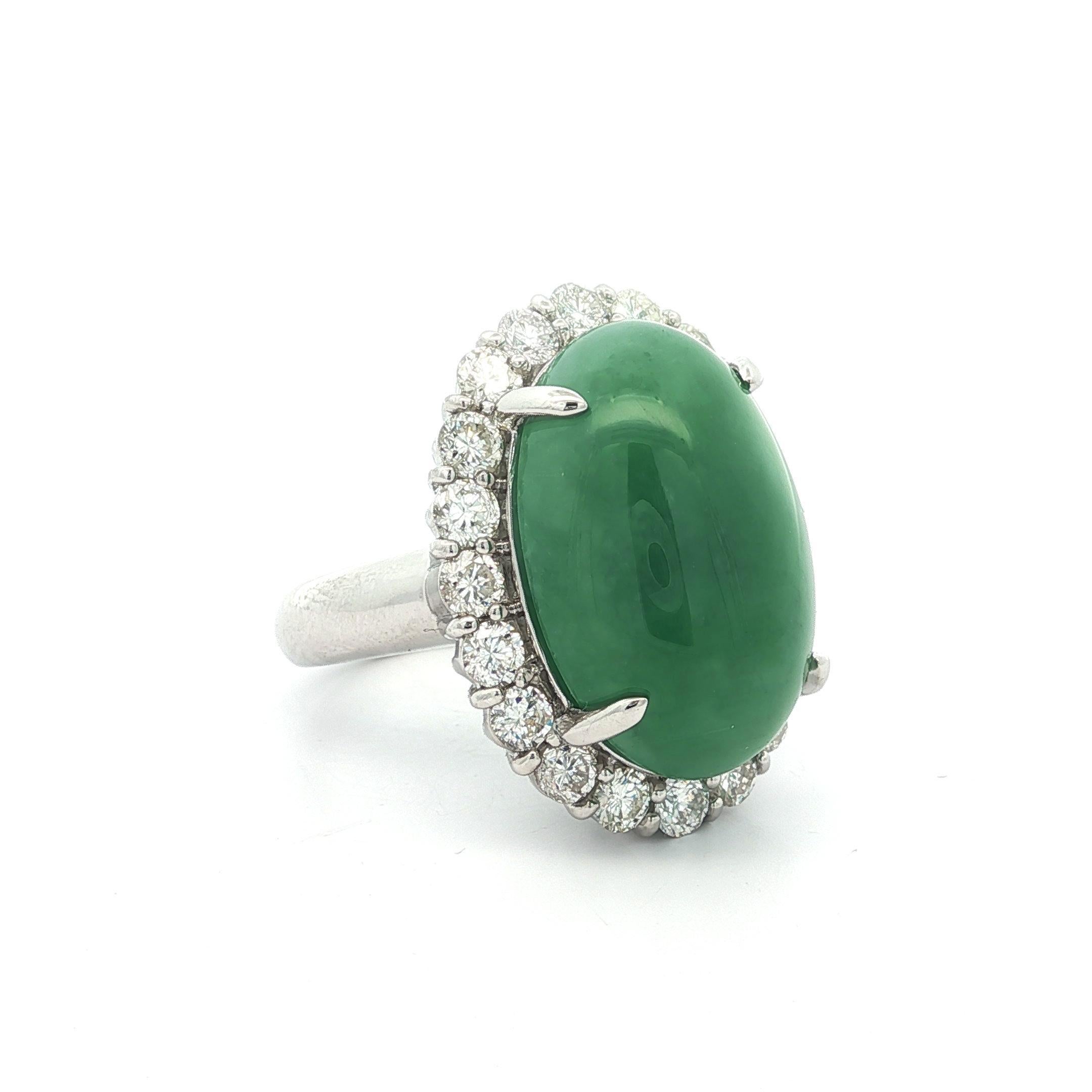 Platin große GIA 24,03ctw Burma Grün A Jade w / Diamant Halo schweren Ring im Angebot 1