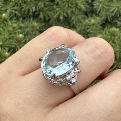 Platinum Large Oval Blue Aquamarine w/ Diamond Accents 5.59ctw Ring