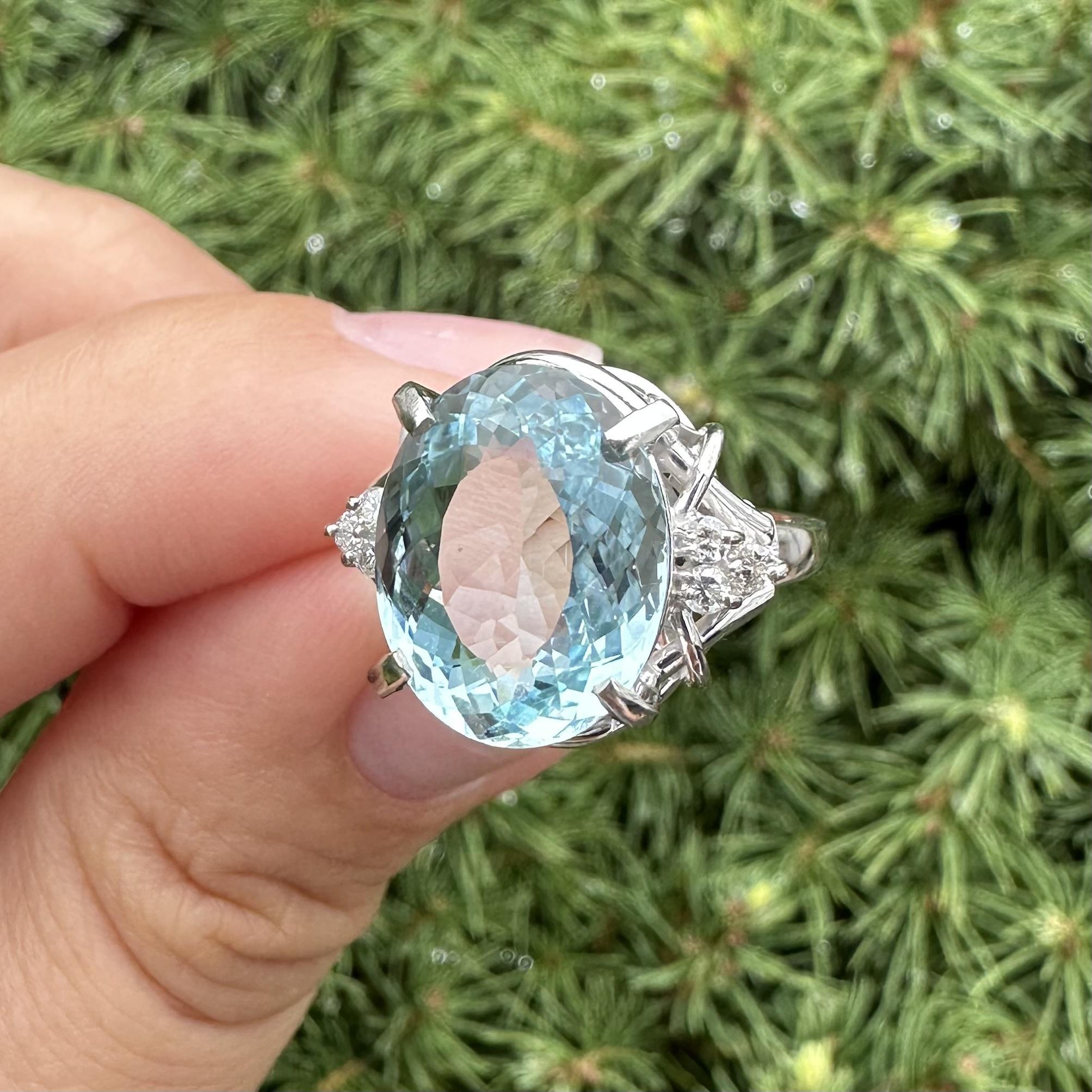 Oval Cut Platinum Large Oval Blue Aquamarine w/ Diamond Accents 5.59ctw Ring For Sale