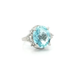 Platinum Large Oval Blue Aquamarine w/ Diamond Accents 5.59ctw Ring