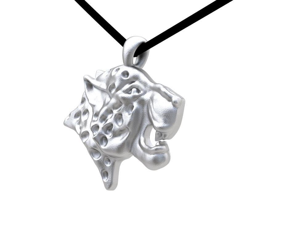Contemporary Platinum Leopard Pendant Necklace For Sale