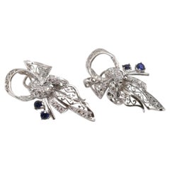 Platinum Lever-Back Earrings with Sapphires and Diamonds, Circa 1930