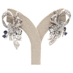 Platinum Lever-Back Earrings with Sapphires and Diamonds, Circa 1930