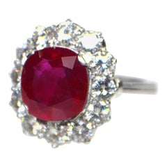 LFG Certified 4.82 Carat Natural Ruby and Diamond Platinum Ring