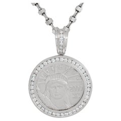 Platinum Liberty coin pendant with diamonds on an 18k white gold chain, necklace