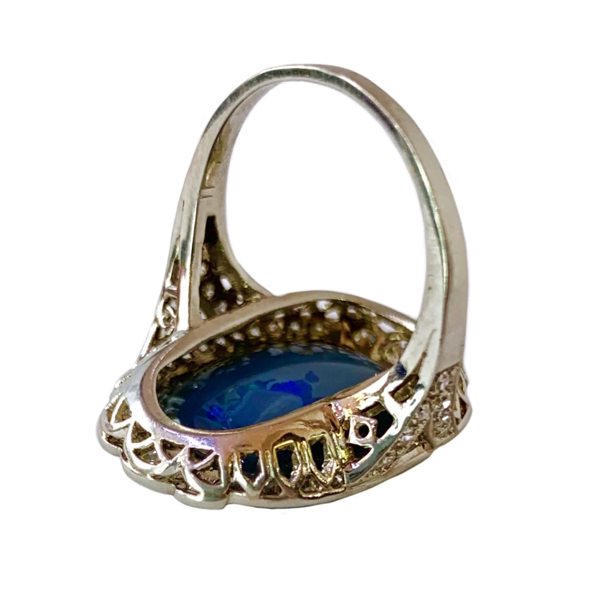 Art Deco Platinum Lightning Ridge Black Opal Doublet Ring