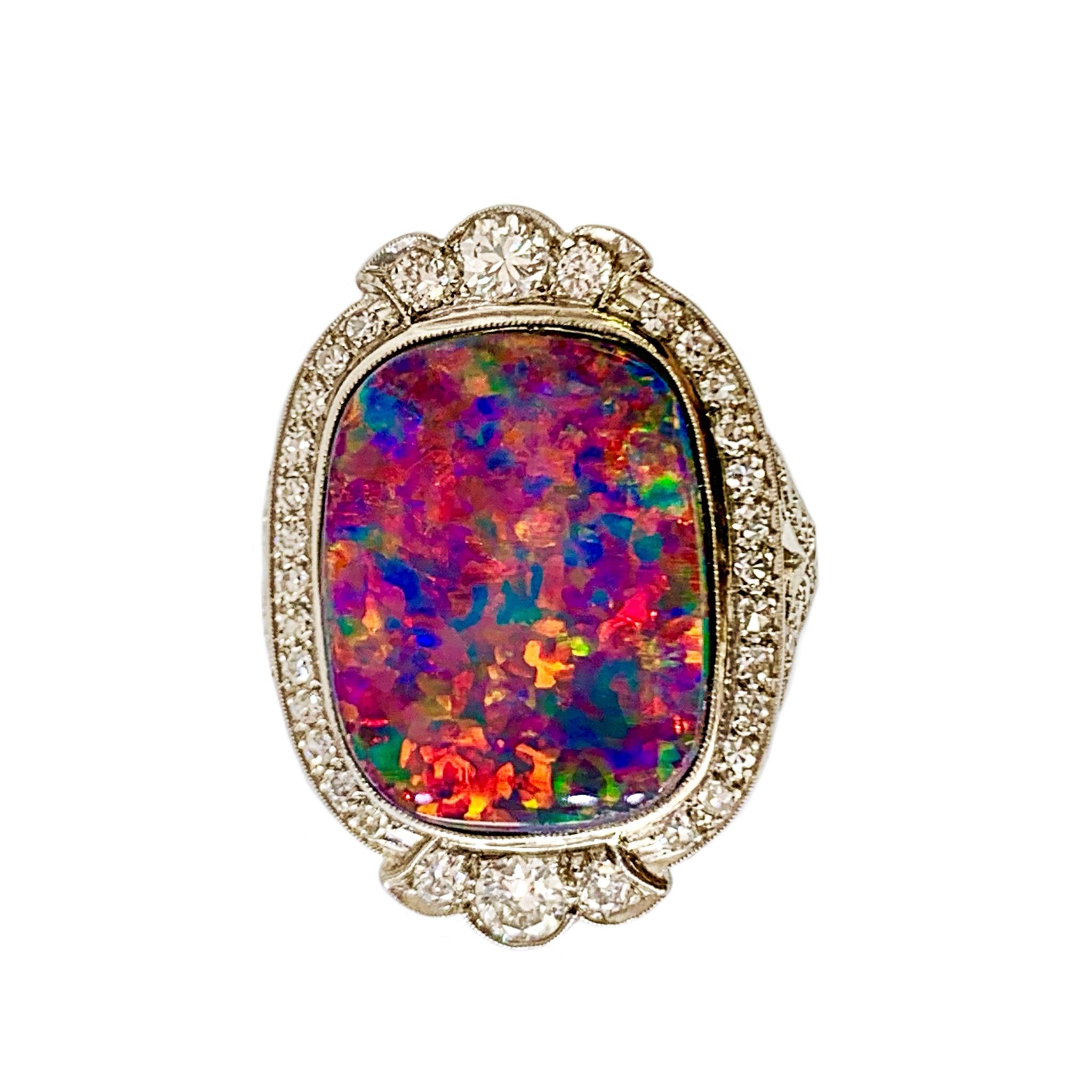 Women's Platinum Lightning Ridge Black Opal Doublet Ring