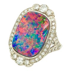 Platinum Lightning Ridge Black Opal Doublet Ring