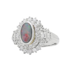 Ring aus Platin, Lightning Ridge mit Opal und Diamant
