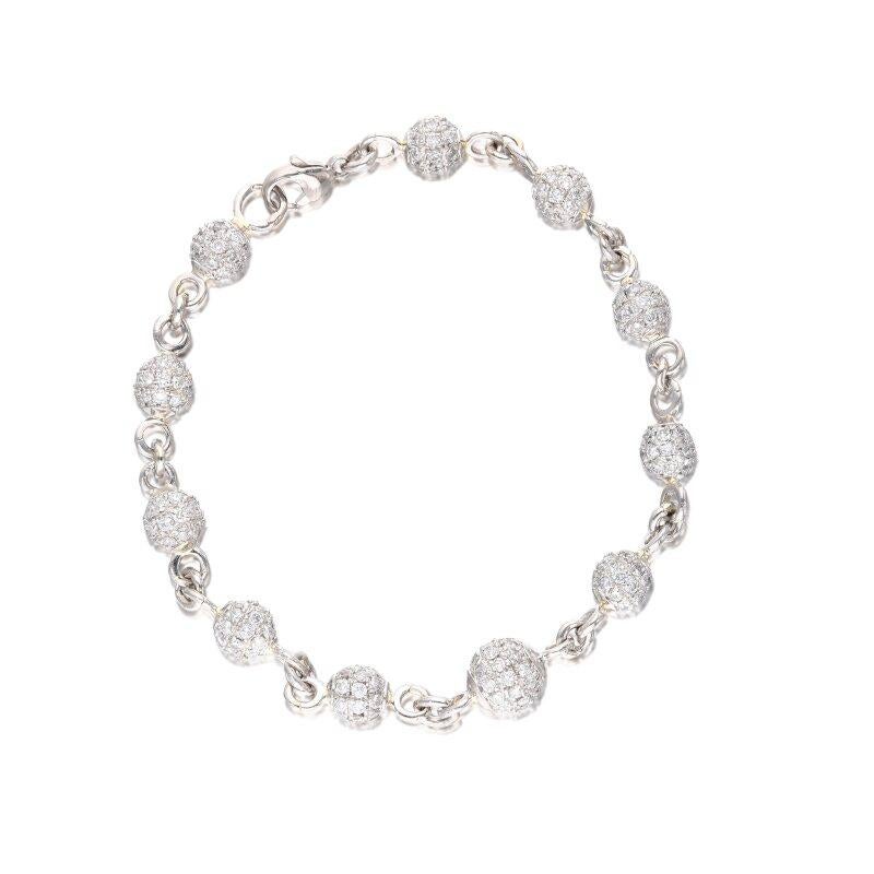 Pulsera de eslabones de platino con esferas de diamantes brillantes redondos G-SI1 de 13,60 ct en venta 3