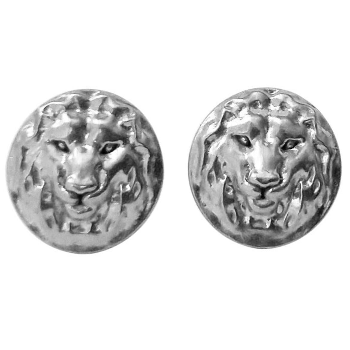 Boucles d'oreilles lion platine en vente