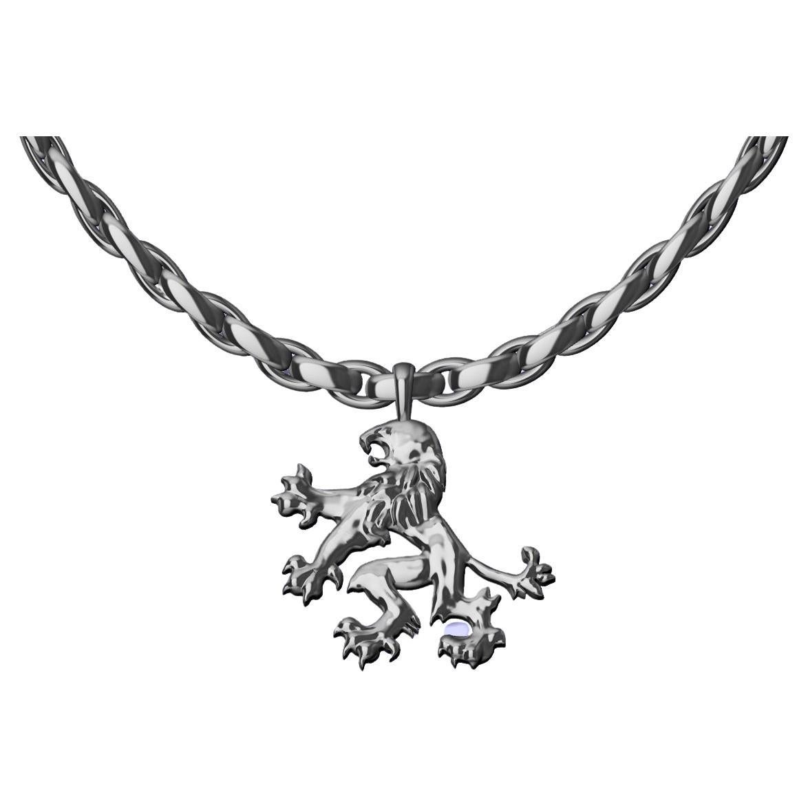 Pendentif homme Lion rampant en platine sur chaîne en platine de 20 pouces