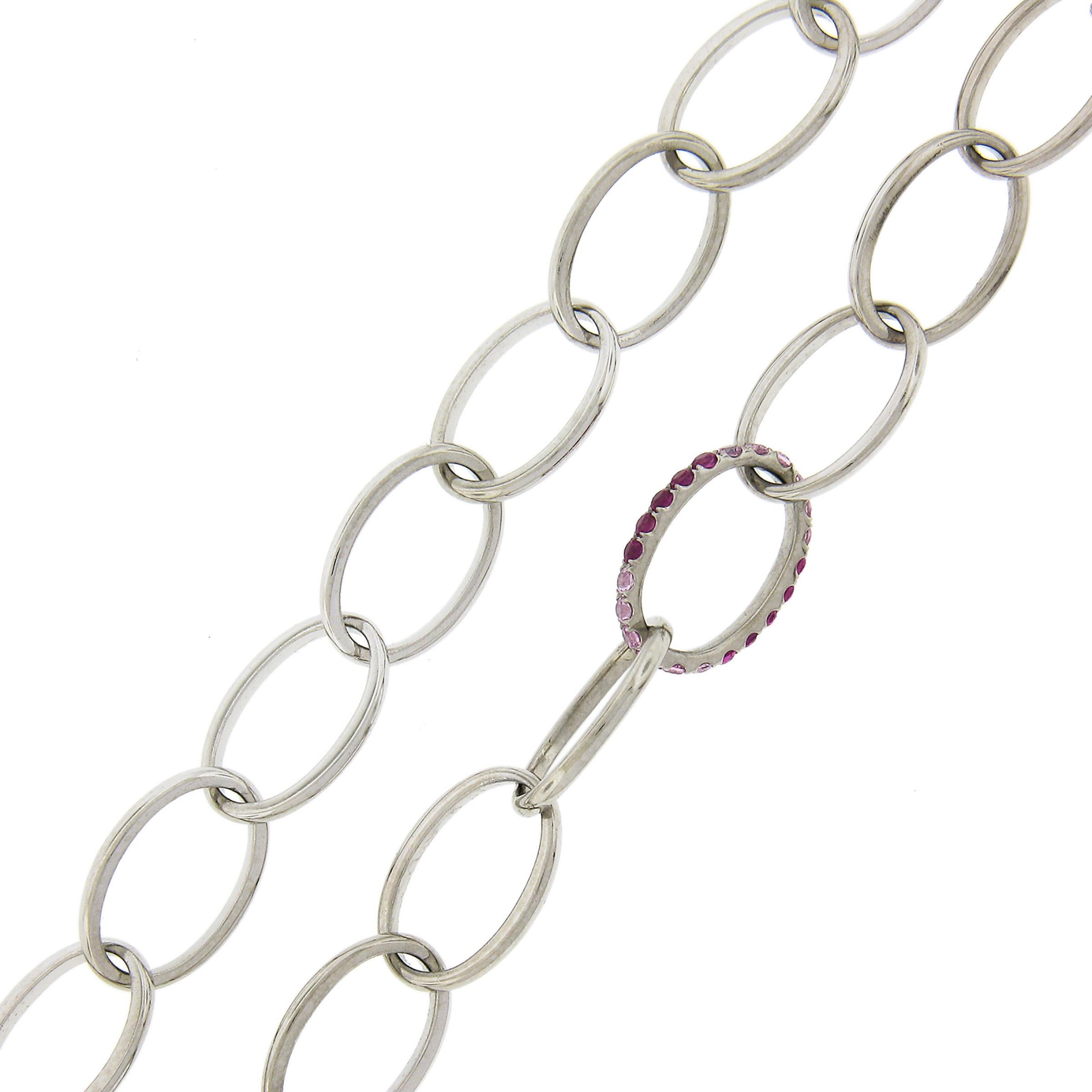 Long collier à maillons ovales ouverts de 29 pouces avec diamants et pierres roses Bon état - En vente à Montclair, NJ