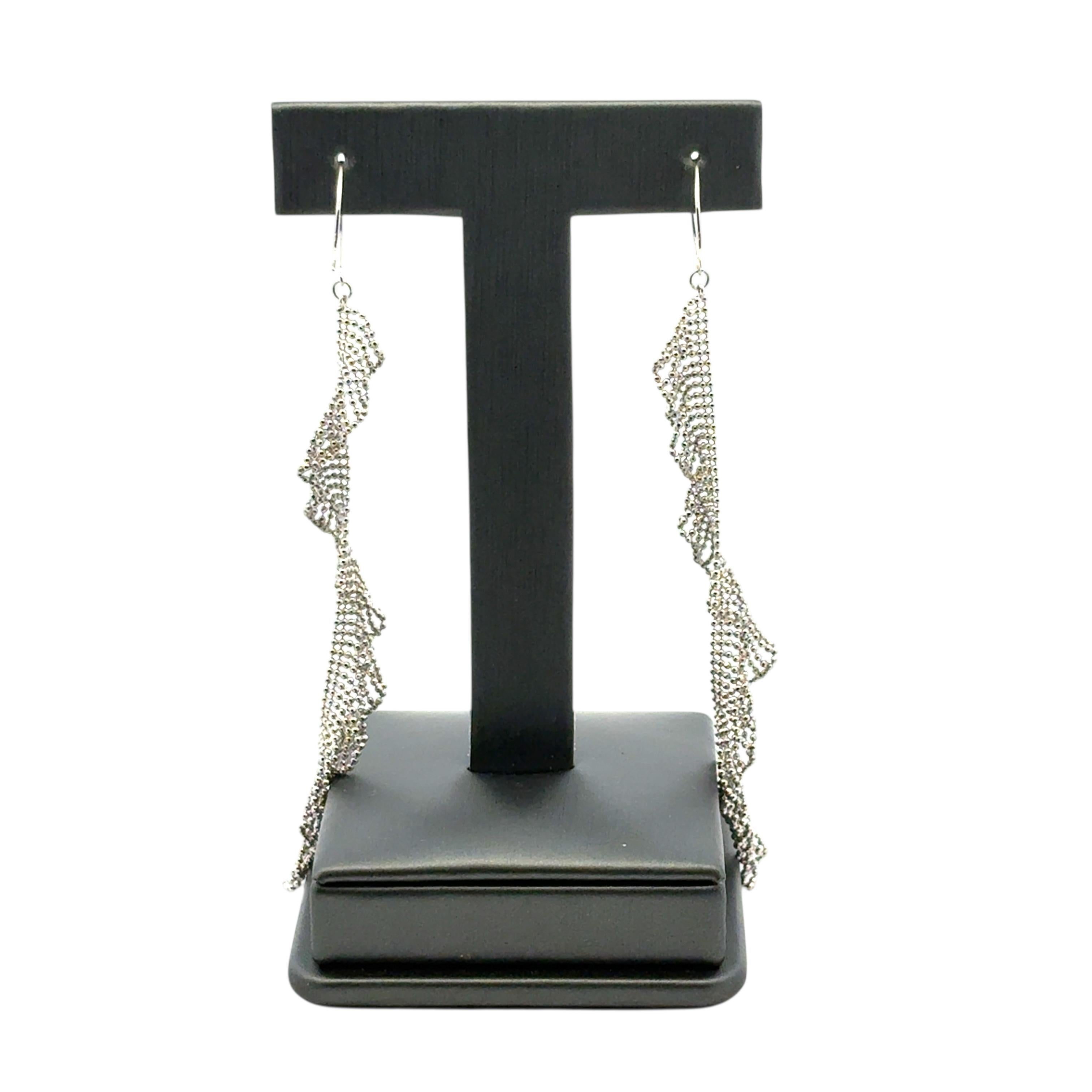 Modern Platinum Long Dangle Chain Earrings For Sale