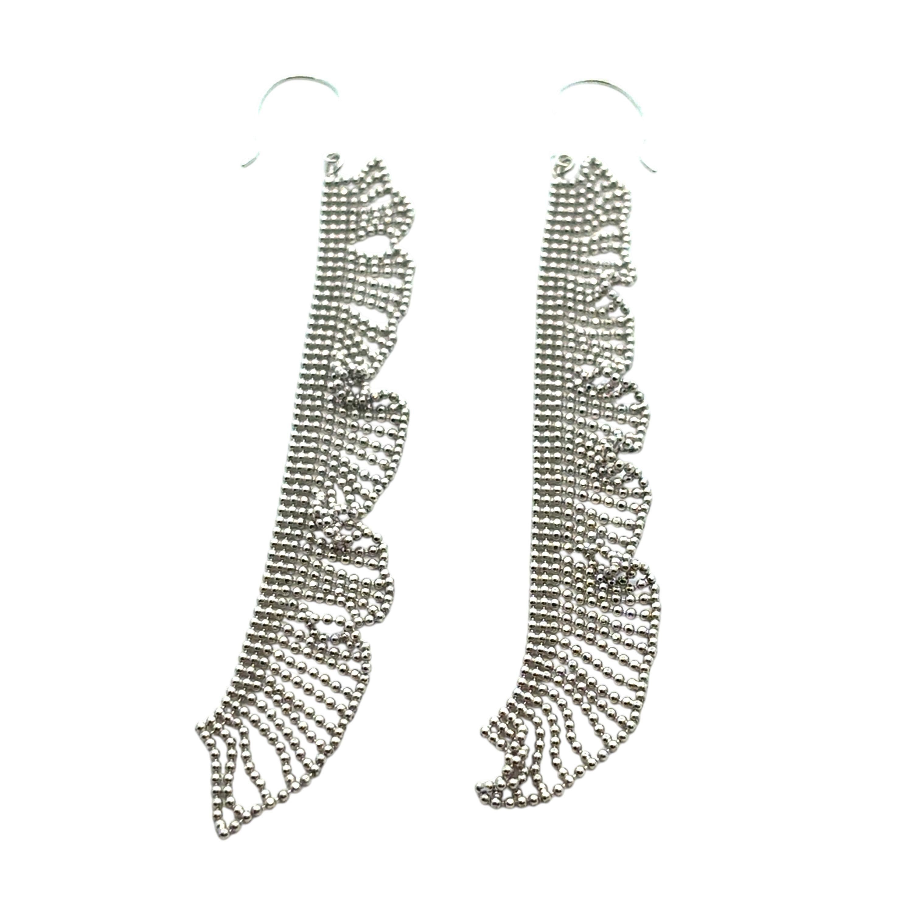 Platinum Long Dangle Chain Earrings For Sale 3
