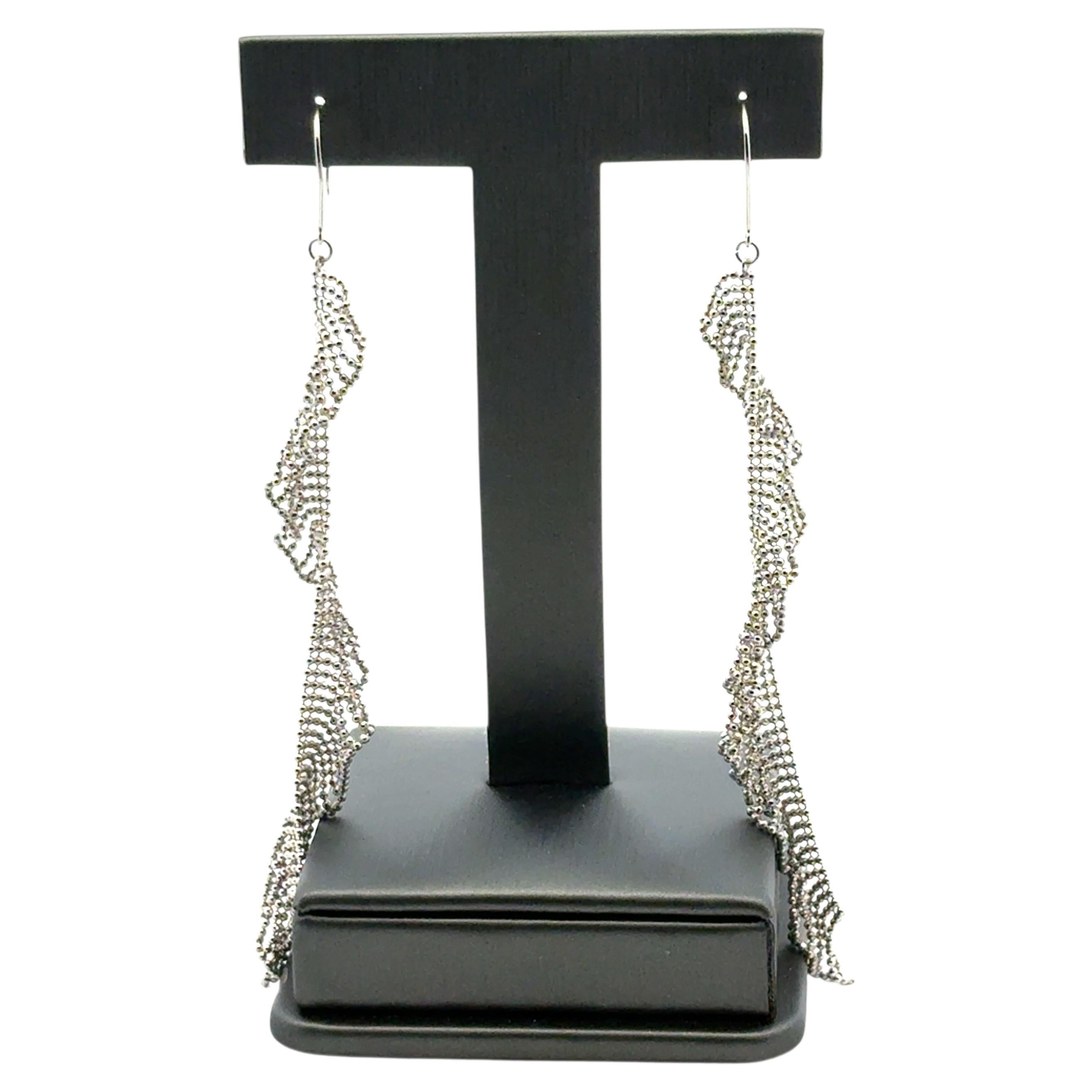 Platinum Long Dangle Chain Earrings For Sale