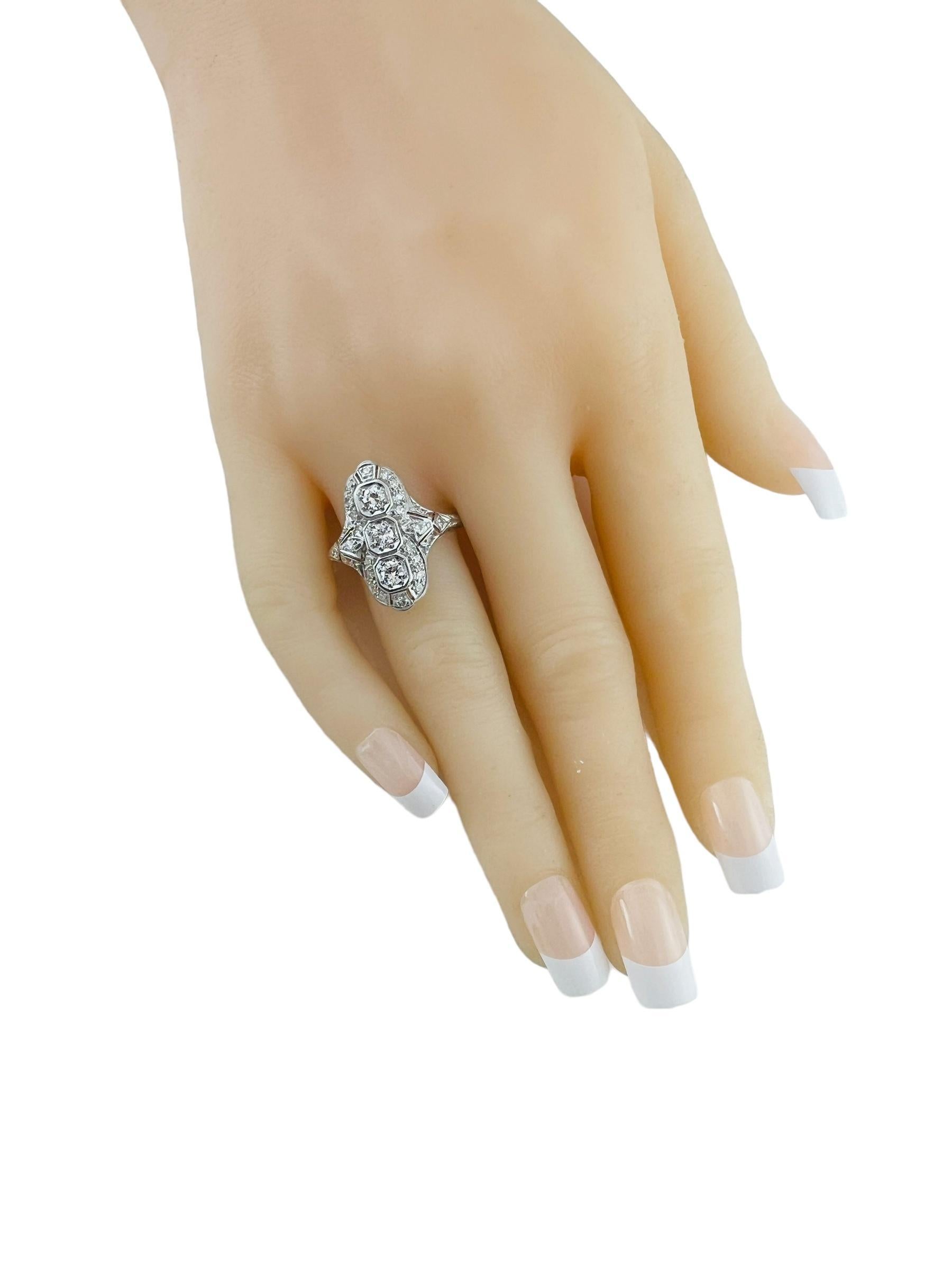 Platinum Long Filigree Diamond Ring 1.0 cttw #16583 For Sale 5