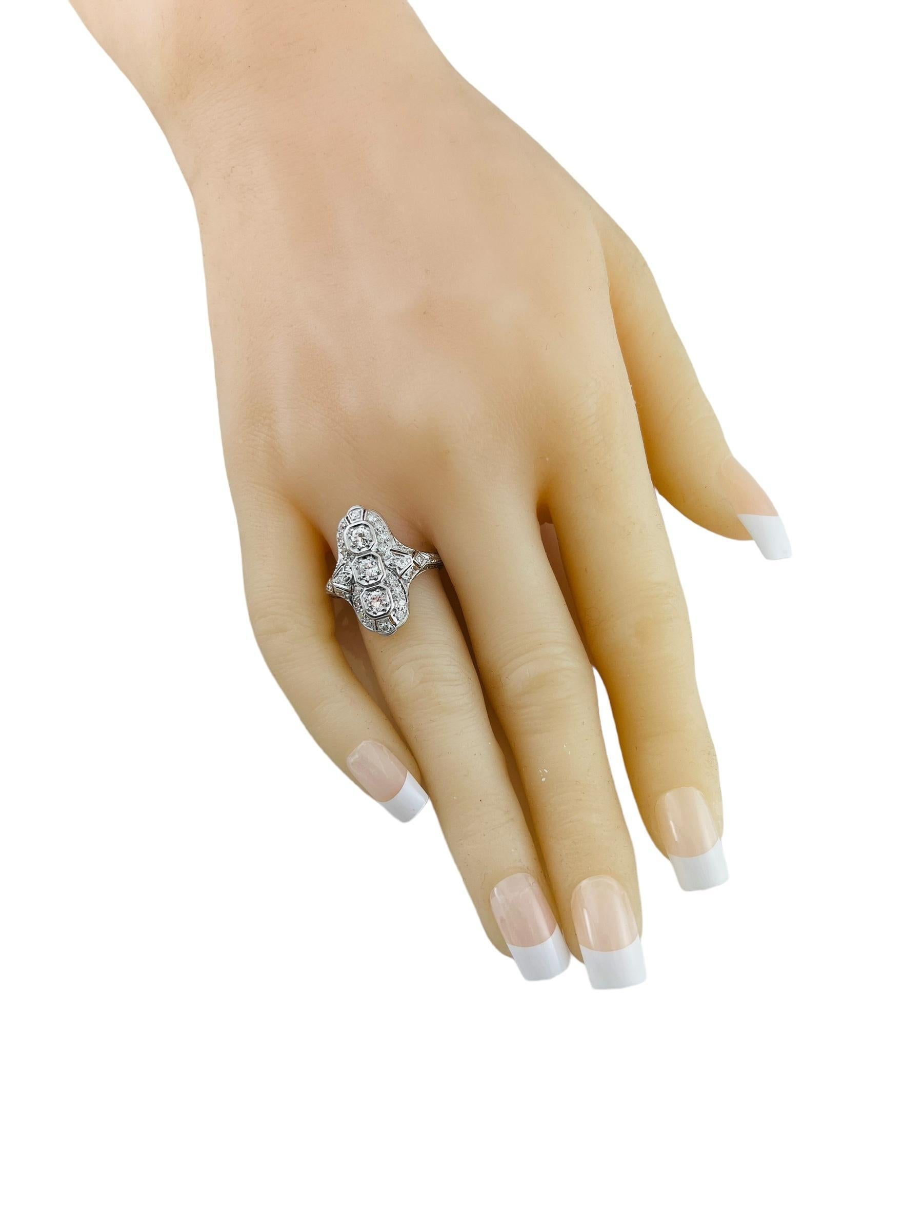 Platinum Long Filigree Diamond Ring 1.0 cttw #16583 For Sale 6