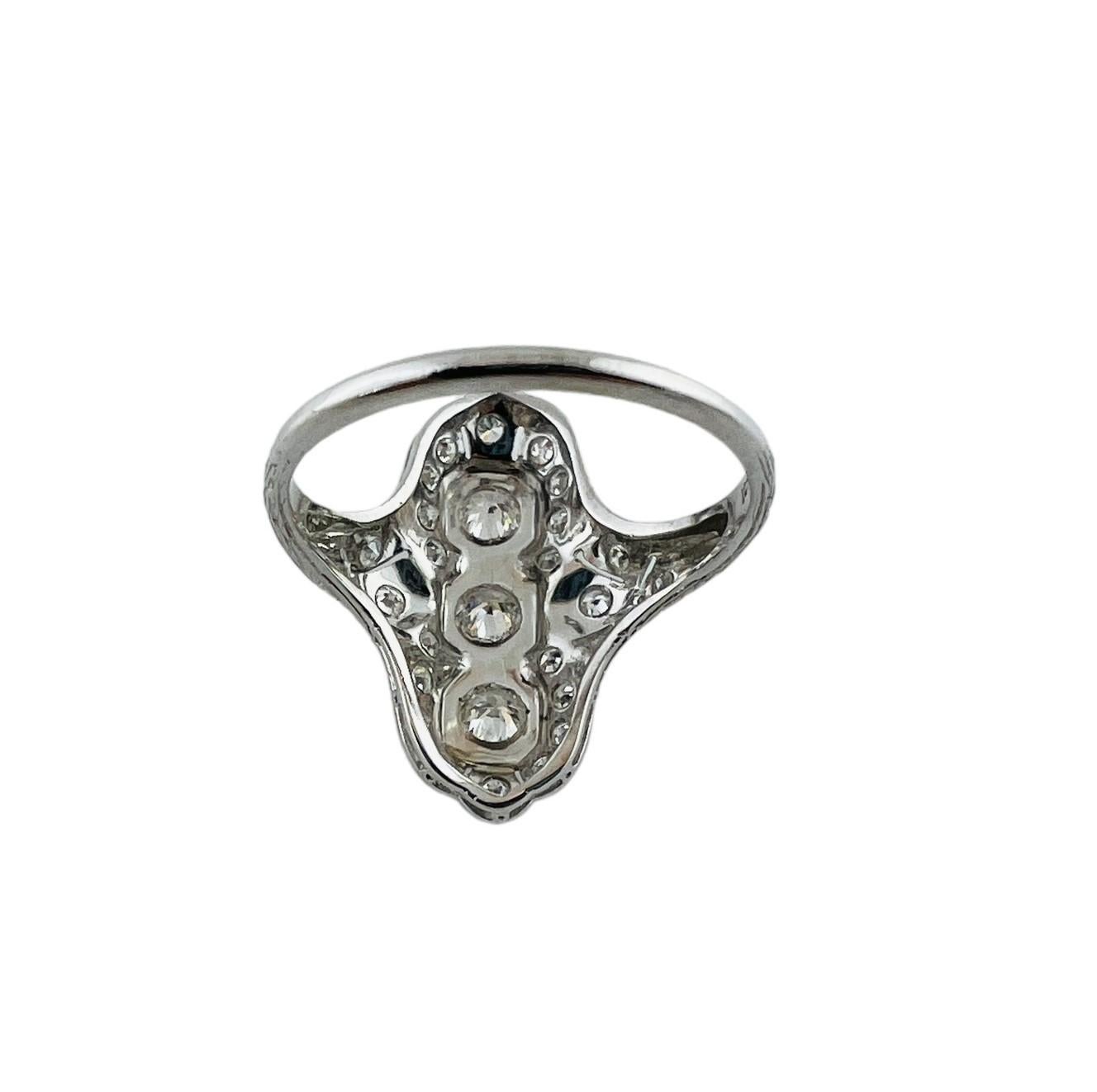 Platinum Long Filigree Diamond Ring 1.0 cttw #16583 In Good Condition For Sale In Washington Depot, CT