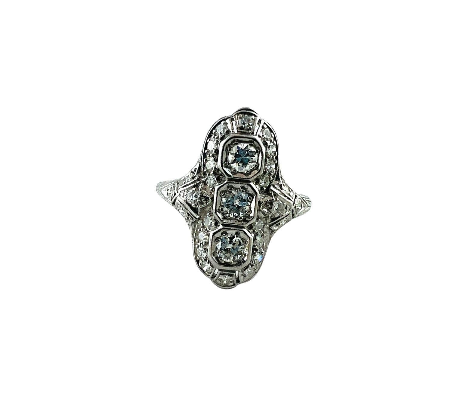 Platinum Long Filigree Diamond Ring 1.0 cttw #16583 For Sale 3