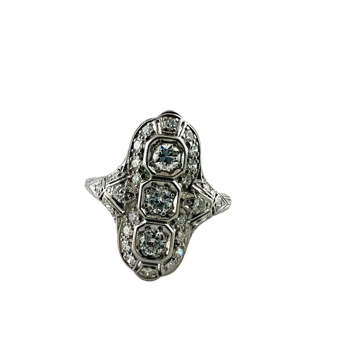 Platinum Long Filigree Diamond Ring 1.0 cttw #16583
