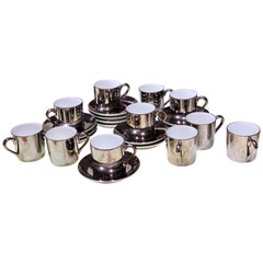 Porcelain George Jensen Demitasse Cups, Set of 12, Platinum Lustre, White