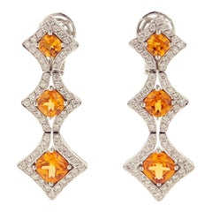 Mandarin Garnet Diamond Platinum Drop Earrings