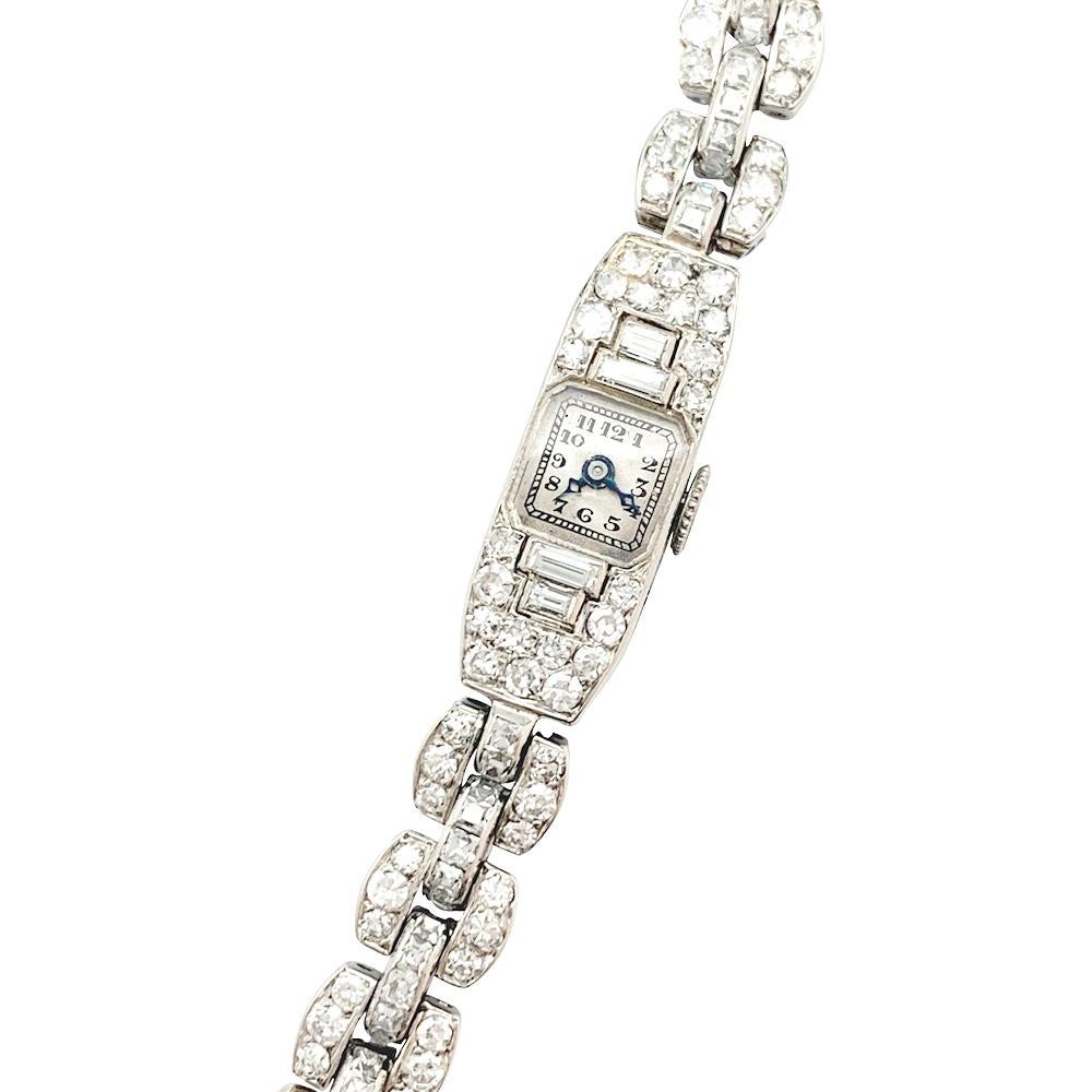 Platinum Marchak & Linzeler Art Deco Watch, Diamonds In Good Condition In Paris, IDF