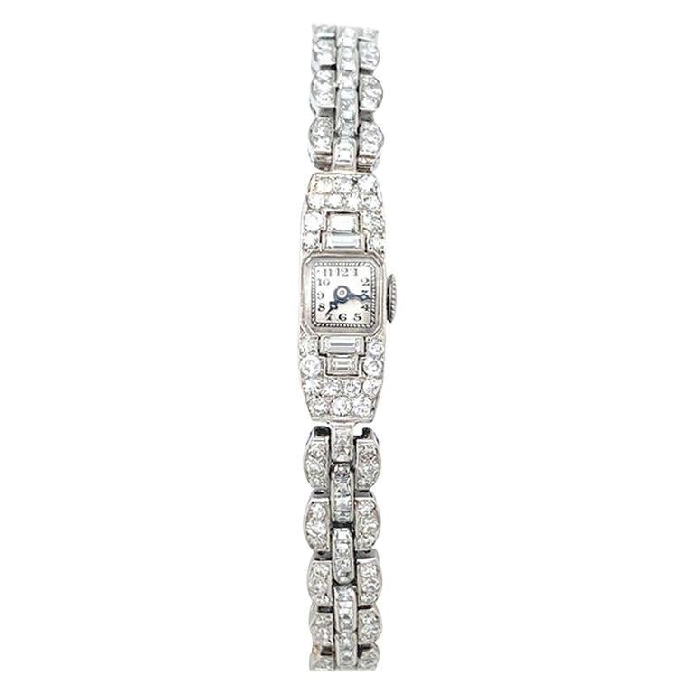 Platinum Marchak & Linzeler Art Deco Watch, Diamonds