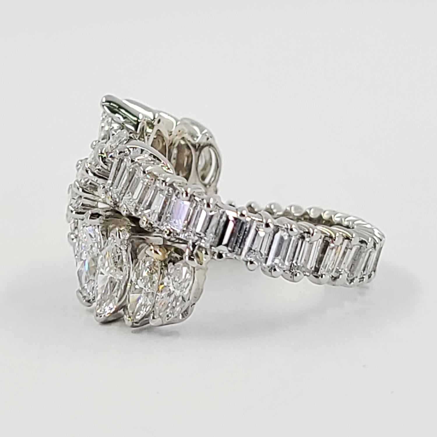 Marquise Cut Platinum Marquise and Baguette Cut Diamond Cluster Ring
