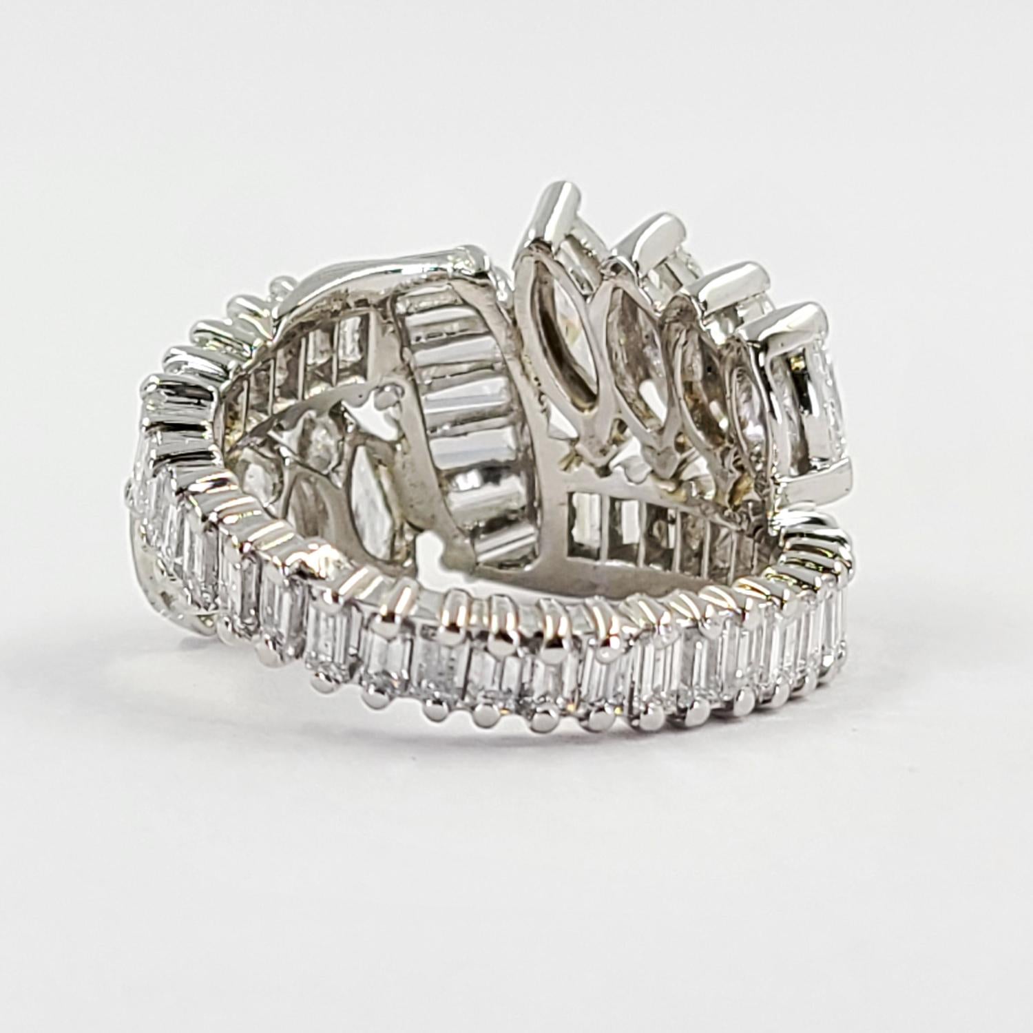 Platinum Marquise and Baguette Cut Diamond Cluster Ring In Good Condition In Coral Gables, FL