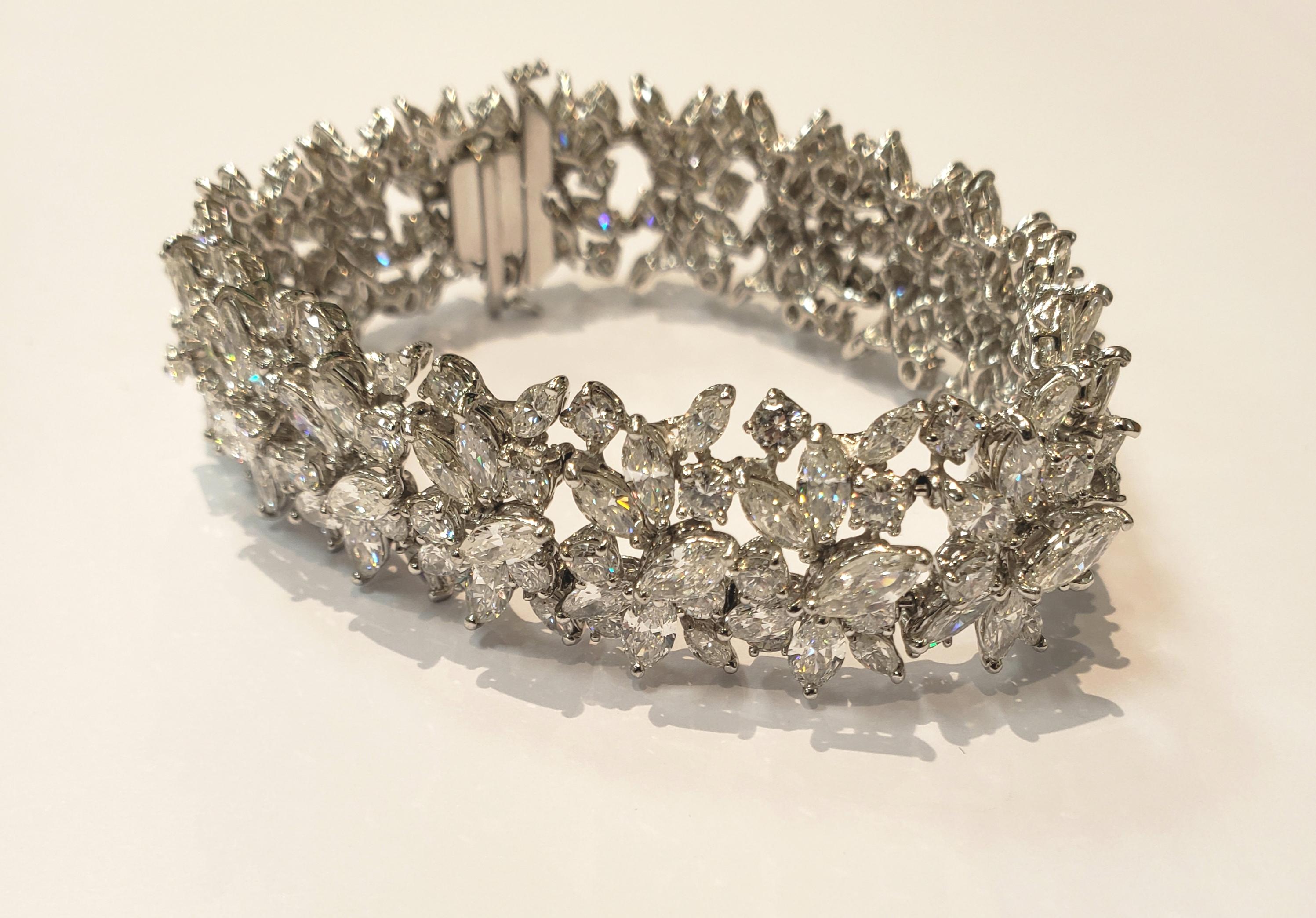 Contemporary Platinum, Marquise and Round Diamond Cocktail Bracelet For Sale