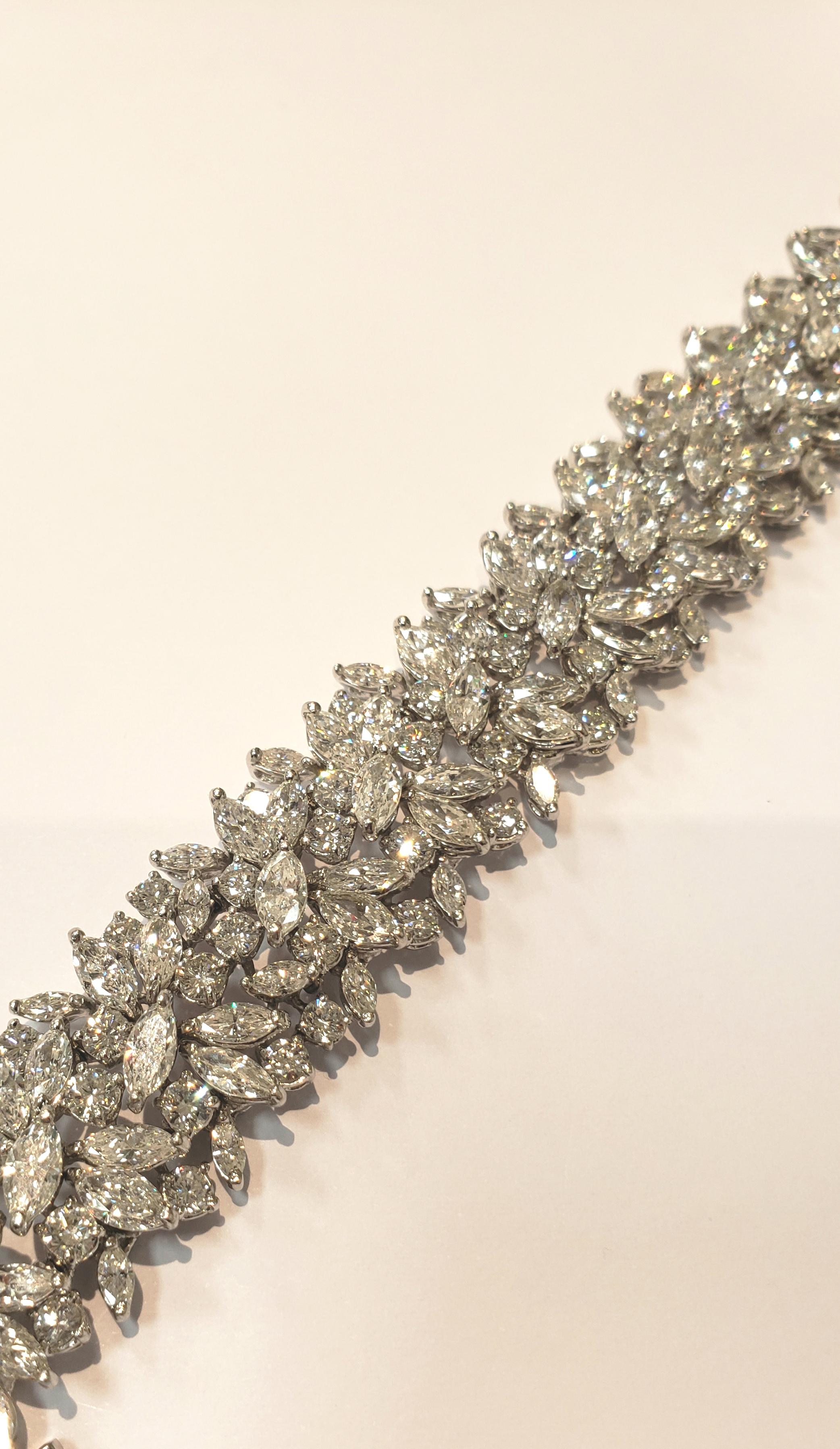 Women's Platinum, Marquise and Round Diamond Cocktail Bracelet For Sale